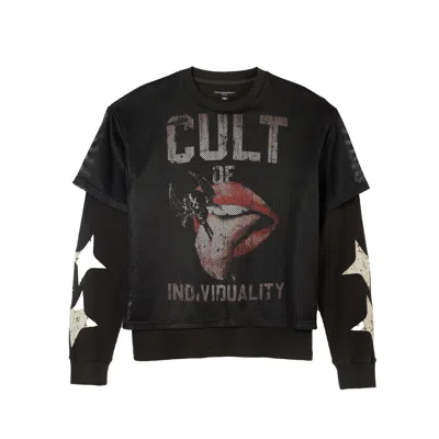 Cult Of Individuality Long Sleeve Thermal With Mesh Shirt In Black