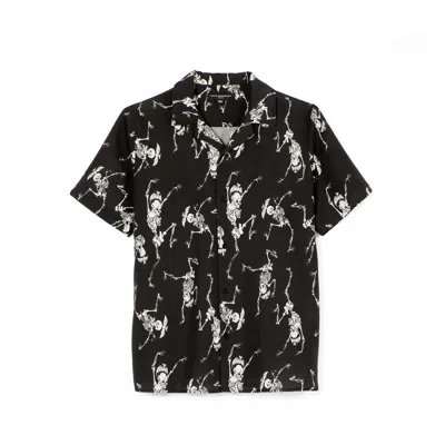 Cult Of Individuality Lucky Bastard Yakuza Short Sleeve Woven "dancing Skeleton" In Black