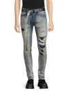 Cult Of Individuality Men's Belted Ripped Super Skinny Jeans In Blue