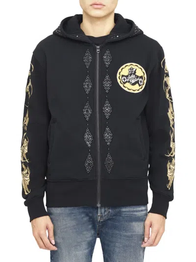 Cult Of Individuality Men's Embroidered Zip Hoodie In Black