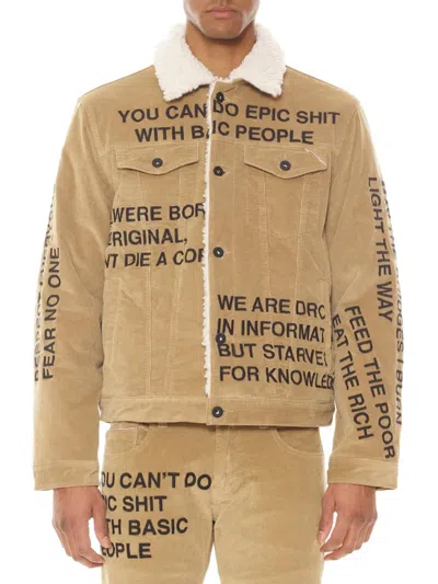 Cult Of Individuality Men's Faux Shearling Corduroy Trucker Jacket In Beige