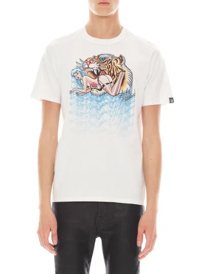 Cult Of Individuality T-shirt Short Sleeve Crew Neck Tee"lucky Bastard Tiger" In White