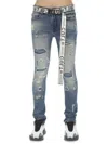 Cult Of Individuality Punk Belted Distressed Super Skinny Jeans In Basil