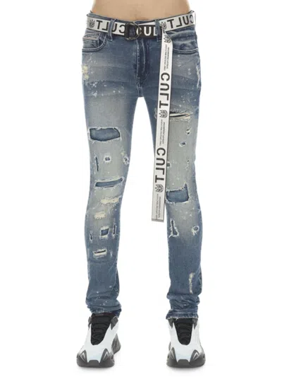 CULT OF INDIVIDUALITY MEN'S PUNK BELTED SUPER SKINNY JEANS
