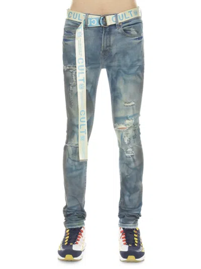 Cult Of Individuality Men's Punk Belted Super Skinny Jeans In Blue