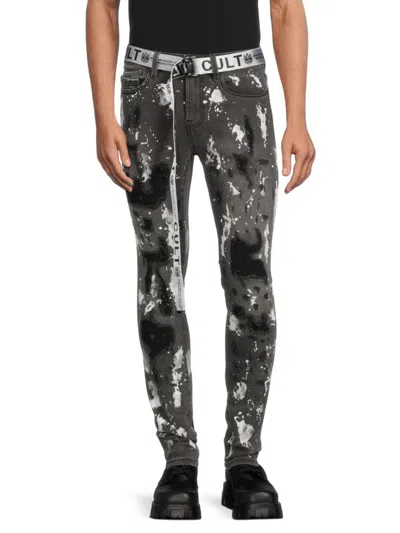 Cult Of Individuality Men's Punk Belted Super Skinny Jeans In Grey