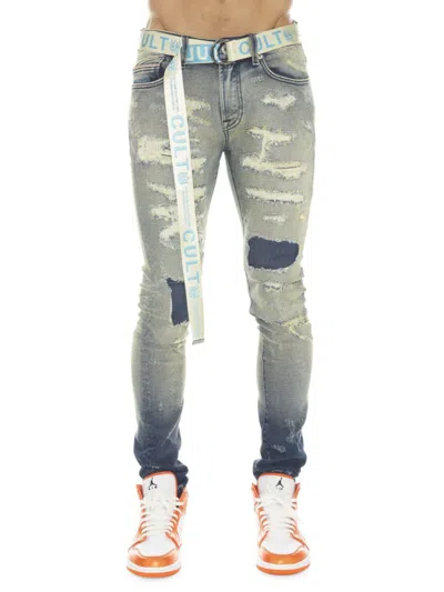 Cult Of Individuality Men's Punk Belted Super Skinny Jeans In Ino Grey