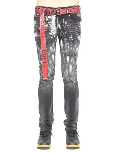 Cult Of Individuality Punk Super Skinny Belted In Pain In Painter Grey
