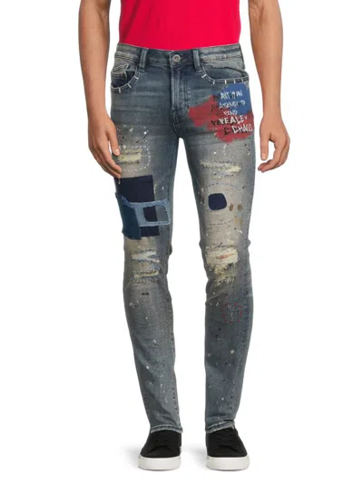 CULT OF INDIVIDUALITY MEN'S PUNK MID RISE SUPER SKINNY GRAPHIC JEANS