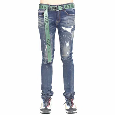 Cult Of Individuality Men's Punk Super Skinny Belted Jean In Reyn In Blue