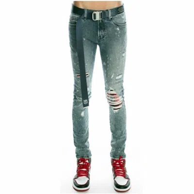 Cult Of Individuality Men's Punk Super Skinny Stretch Belted Jeans In Grit In Green