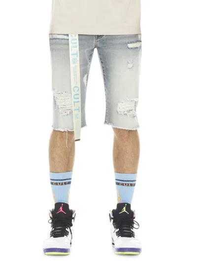 Cult Of Individuality Men's Slim Fit Distressed Belted Jean Shorts In Bleach