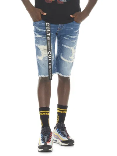 Cult Of Individuality Men's Slim Fit Distressed Belted Jean Shorts In Razor Blue