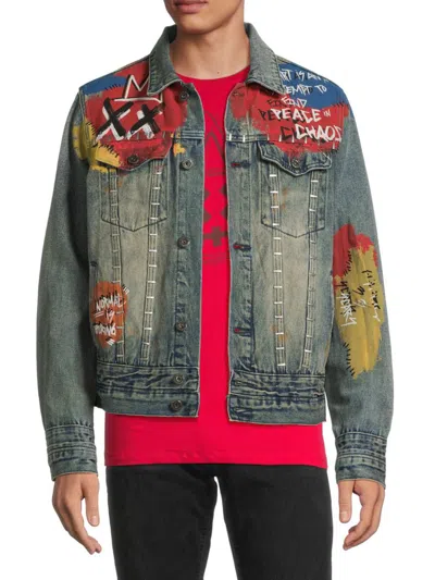 Cult Of Individuality Men's Type Iv Graphic Denim Jacket In Blue