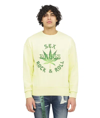 CULT OF INDIVIDUALITY NOVELTY CREW NECK FLEECE IN LEMON