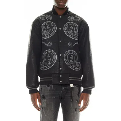 Cult Of Individuality Paisley Appliqué Varsity Jacket In Black