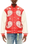 Cult Of Individuality Paisley Appliqué Varsity Jacket In Red