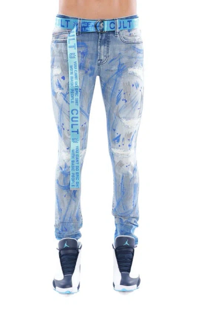 CULT OF INDIVIDUALITY CULT OF INDIVIDUALITY PUNK BELTED DISTRESSED SUPER SKINNY JEANS