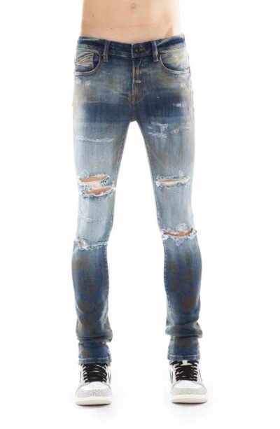 Cult Of Individuality Punk Ripped Super Skinny Jeans In Blue