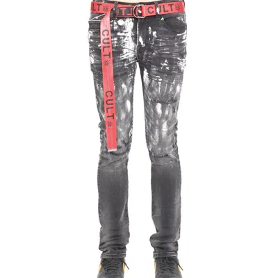 Cult Of Individuality Punk Super Skinny Belted Jeans In Pain In Blue