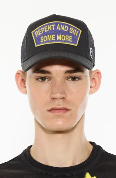 Cult Of Individuality Repent & Sin Mesh Back Trucker Hat In Black