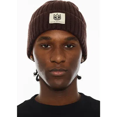 Cult Of Individuality Rib Cuff Wool Blend Beanie In Brown