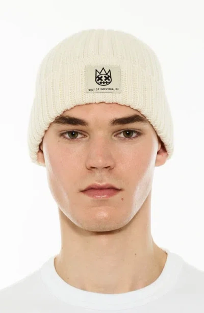 Cult Of Individuality Rib Cuff Wool Blend Beanie In Neutral