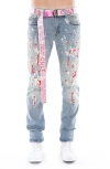 CULT OF INDIVIDUALITY CULT OF INDIVIDUALITY ROCKER BELTED DISTRESSED STRETCH SLIM STRAIGHT LEG JEANS