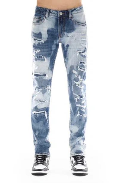 CULT OF INDIVIDUALITY CULT OF INDIVIDUALITY ROCKER RIPPED BLEACHED SLIM FIT JEANS