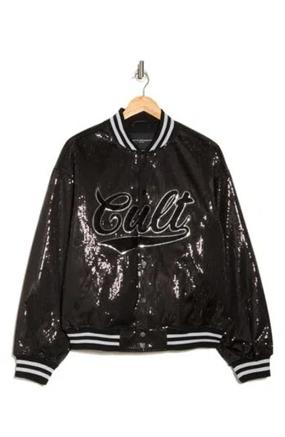 Cult Of Individuality Sequin Baseball Jacket In Black