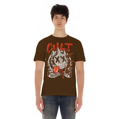 Cult Of Individuality Short Sleeve Crew Neck Tee "zany Face" In Brown