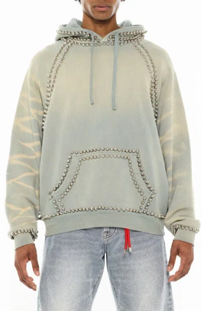 Cult Of Individuality Stud Two-tone Hoodie In Blue