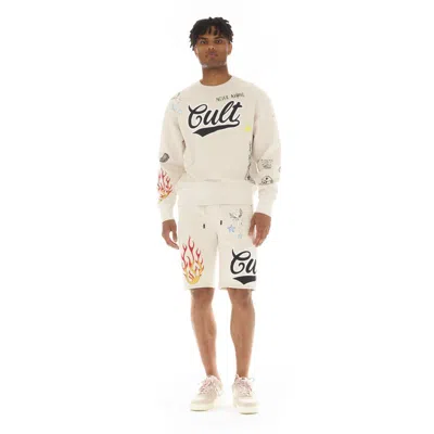Cult Of Individuality Sweatshorts In Winter White Graffiti In Neutral