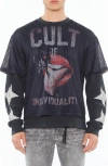 Cult Of Individuality Thermal Sleeve Cotton Mesh Graphic T-shirt In Steel