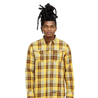 Cult Of Individuality "world On Fire" Plaid Woven In Yellow