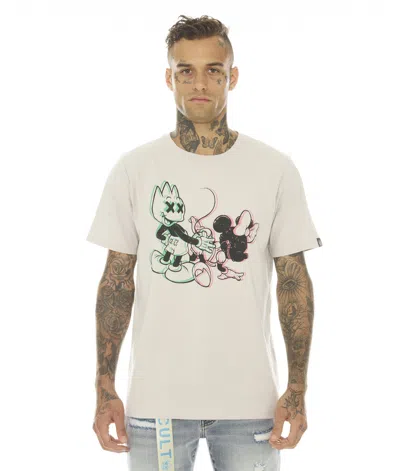 Cult Of Individuality-men Mens T-shirt Sleeve Crew Neck Tee "bad Boy Mick"' In Silver Grey In Beige