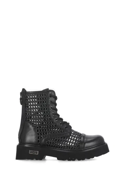 Cult Slash Woven Lace-up Boots In Black