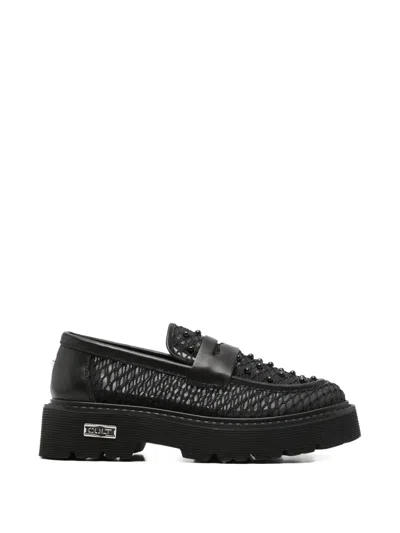 Cult Slash Beaded Leather Sneakers In Black