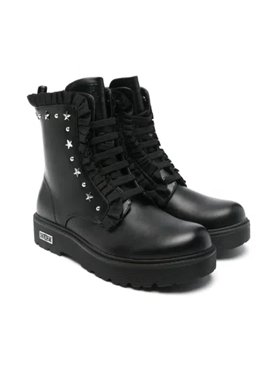 Cult Studded Ruffled Boots In Black