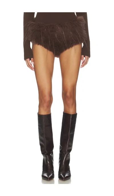 Cultnaked Faux Fur Micro Short In Brown