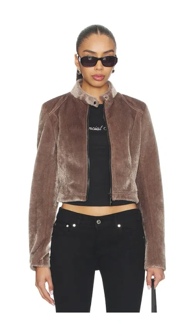Cultnaked Faux Fur Motorsport Jacket In Brown