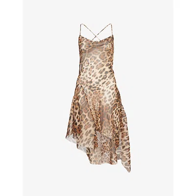 Cultnaked Womens Fantasy Leopard Silk Mini Dress In Brown