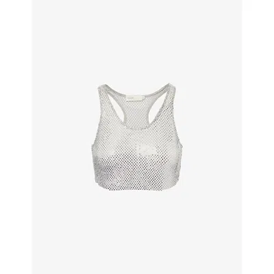 Cultnaked Womens Stardust Crop Stretch-woven Top Transparent Grey In Gray