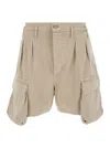 Cultura Beige Cargo Bermuda Shorts With Logo Patch In Denim Man In Beige