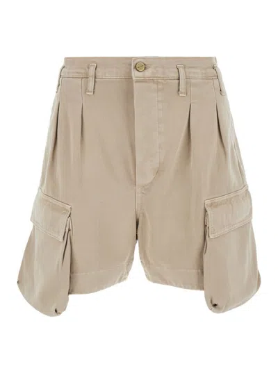 Cultura Beige Cargo Bermuda Shorts With Logo Patch In Denim Man