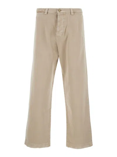 Cultura Beige Pants With Logo Patch In Denim Man