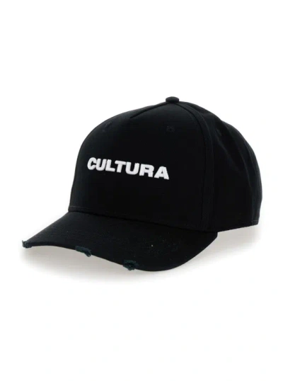 Cultura Black Baseball Cap With Embroidery In Cotton