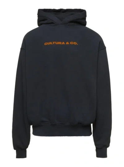 CULTURA BLACK HOODIE WITH & CO PRINT IN JERSEY