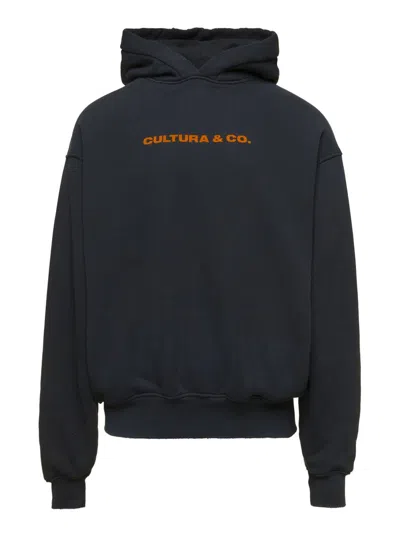 CULTURA BLACK HOODIE WITH CULTURA & CO PRINT IN JERSEY MAN