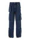 Cultura Blue Cargo Pants With Logo Patch In Denim Man In Black